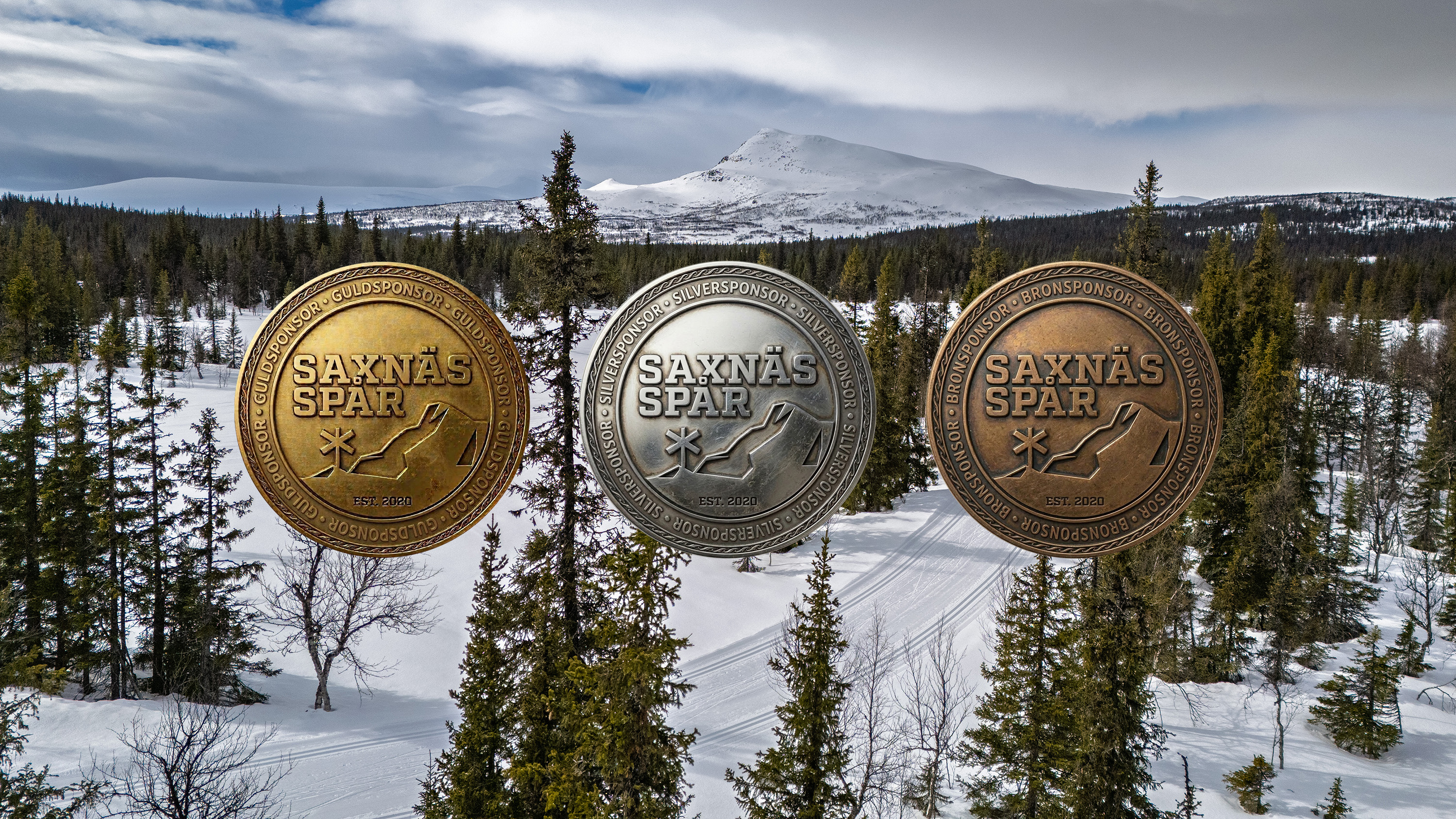 Medaljer som illustrerar olika nivåer av sponsorer
